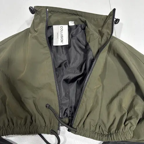 Collusion Womens Full Zip Short Cropped Jacket Sz 2 High Neck Long Sleeve Green