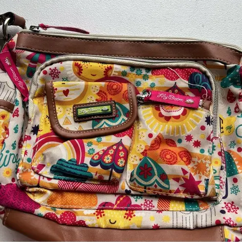 Lily bloom  Floral Printed Crossbody Shoulder Bag Purse Small Sized Multi-Zipper