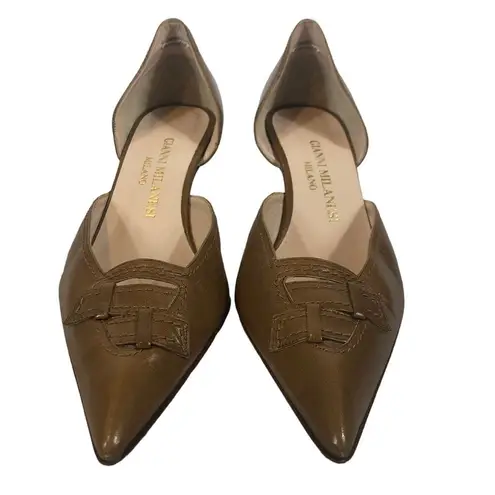 Gianni Milanesi ladies brown kitten heeled pointy toes leather shoes size 8 38.5