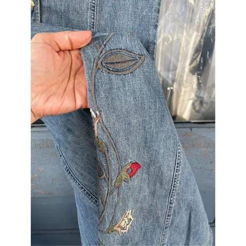 Eddie Bauer 90s VTG  Women Embroidered Floral‎ Denim Button Down Dress Blue