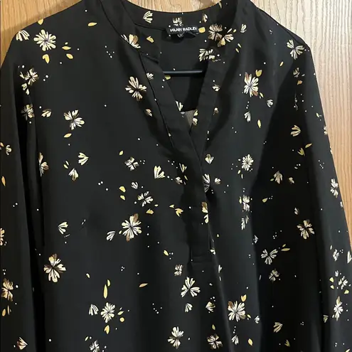 Hilary Radley Womens Black Floral Long Sleeve Tunic Top NWOT Medium