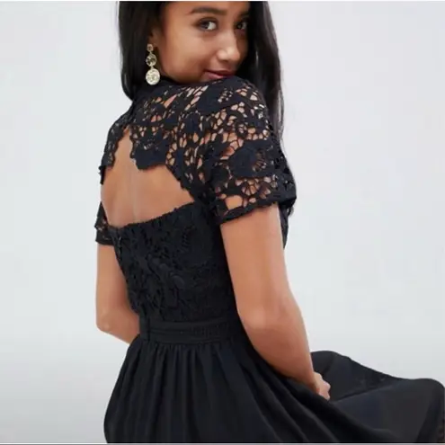 Chi Chi London black lace crotchet mock neck dress
