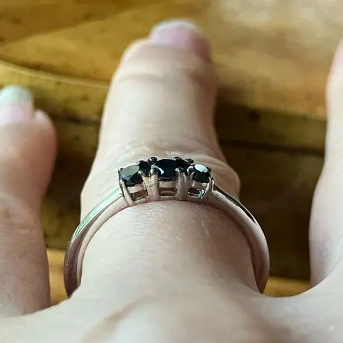 Natural Black Diamond Sterling Silver Trilogy Ring Size 7
