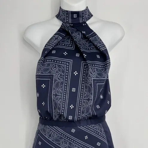 Stylestalker Bandana Print Halter Mini Dress Size Small Navy Built in Shorts