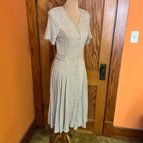 Vintage 80s Together Beige Floral Drop Waist Midi Dress Size 6