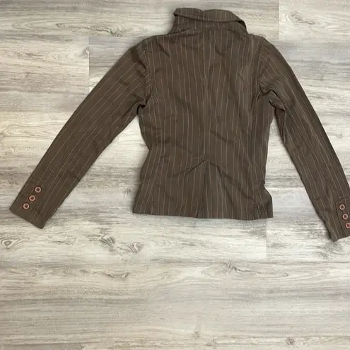 Khelf Brown with Red & White Pin Stripes Women's Long Sleeve Button Front Jacket Multiple Size M