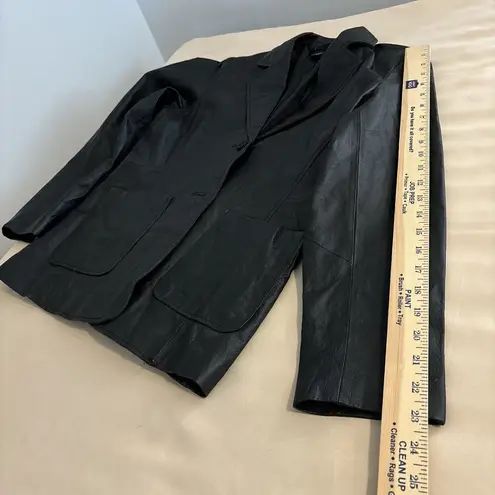 MetroStyle Black 100% Leather Blazer Jacket Women's Size 6 Long Sleeve 2 Buttons - Image 12