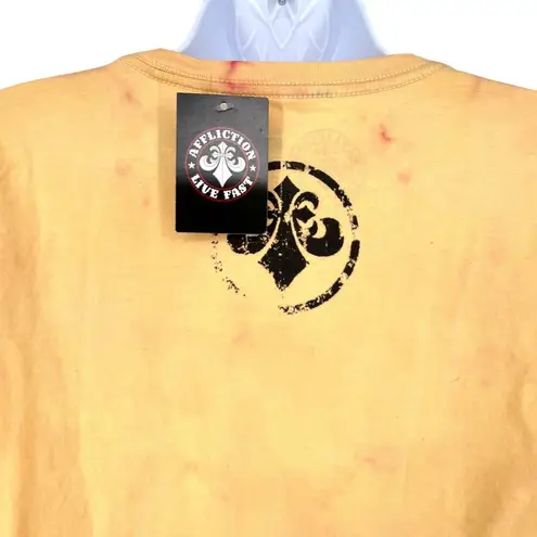 Affliction Cast Iron S/S Tee Tie-Dye Short Sleeve Top Yellow Size Small NWT