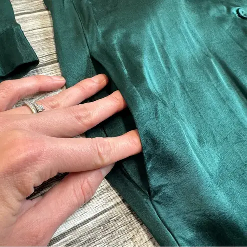 L'Academie Los Angeles Womens Casual Satin Tunic Blouse Emerald Green S SM Small