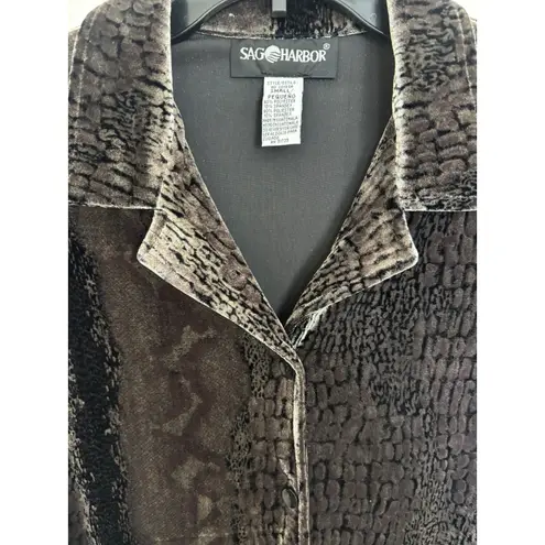 Vtg 90s Velvet Snake Skin Print Brown Button Up Top Size Small Grunge Mob Wife