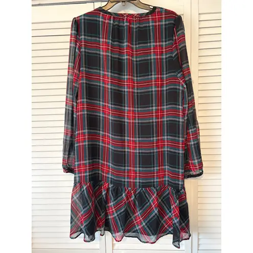 Draper James  Plaid Tie Neck Long Sleeve Ruffle Hem Shift Dress Women's XL
