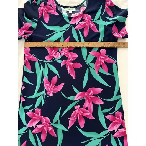 Sea Waves Dress Womens Large Blue Floral Nylon Swim Cover Up Beach Vacation