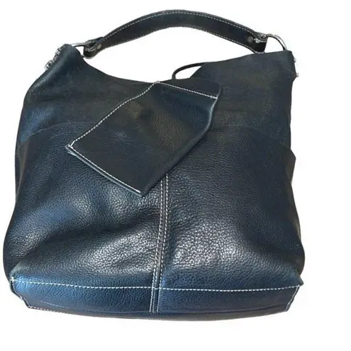 Faiez Halabi Buenos Aires Womens Pebbled Leather Shoulder Hobo Bag Black Small