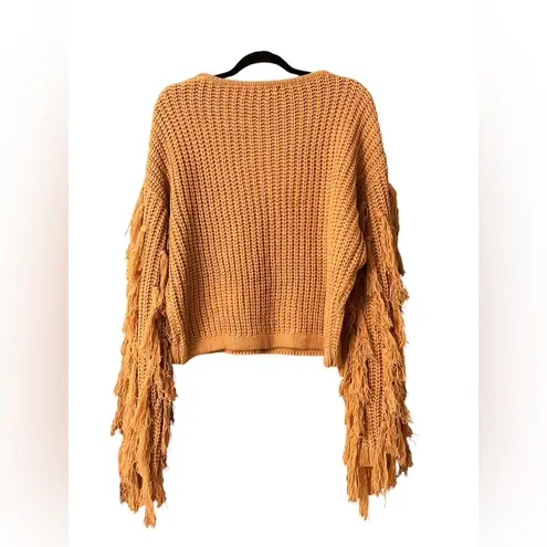 Blu B tan fringe arm sweater nwot Size M