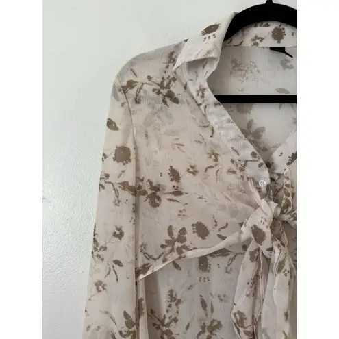 Dazy Sheer Floral Button Front Long Duster Blouse Tie Front Women’s Size Large