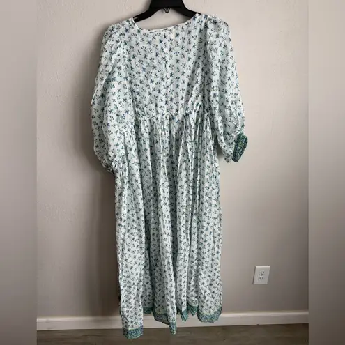 NWT Daughters of India Azure Kyra Maxi Dress White Blue Green Floral Womens L Size L