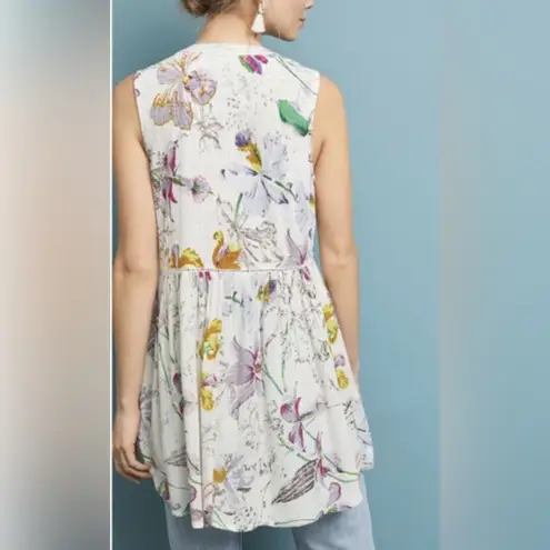 Anthropologie  Nia Floral W/White Embroidered
Ladder Lace Trim Floral Tunic Top M