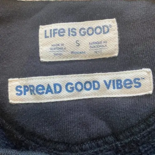 Life is Good  Sweatshirt Small Crewneck Black Stars Graphic‎ Long Sleeve Casual