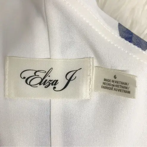 Eliza J Blue Floral Print One Shoulder Sheath Dress Metallic Ruffle Size 6 New