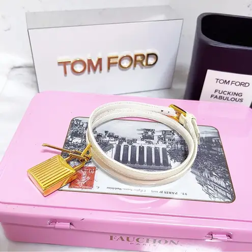 Tom Ford Authentic Patent Ivory & Gold Padlock Anklet / Ankle Bracelet