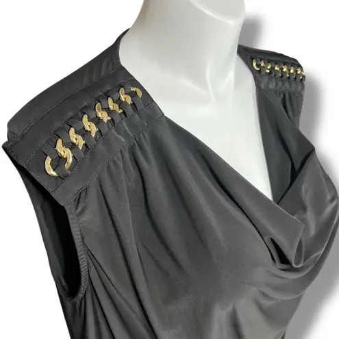 Harper 241 Womens Blouse Shirt Top Drape Neck Chain Accent Stretch Black 2X