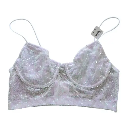 Anthropologie  White Sequin Mesh Crop Top Bling Size Large Concert Festival Party