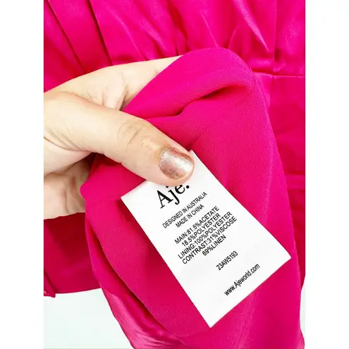 AJE Echo Mini Shirt Dress in Hot Pink Satin NEW Size 2