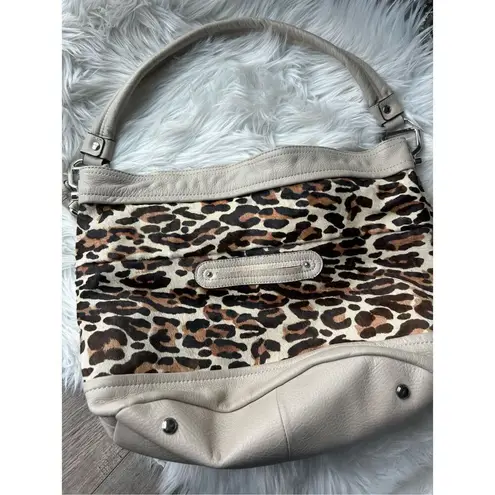 B Makowsky ANDREA Haircalf & Glove Leather Bucket Hobo w/ Fringe ~Stone Brown