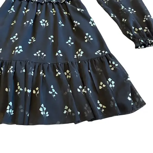 Wilfred Aritzia Tempest Dress Black Aqua Print Long Sleeve Mini Length Size XS