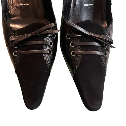 St. John Corset Heels Black Leather and Suede Stiletto, Sz 7