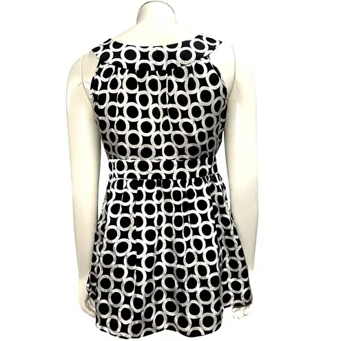 INC International Concepts 4P Silk Sequin Trim Halter Blouse Black White Circles