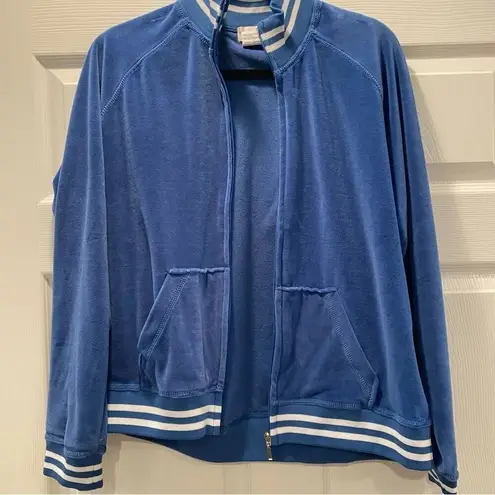 Humility Y2K Style Retro Blue Velour Track Jacket Varsity Stripe Bomber Zip XL