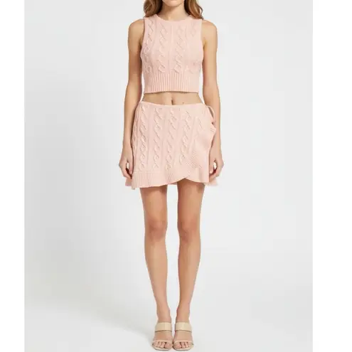 Danielle Guizio GUIZIO Gemma Cable Knit Wool-Blend Wrap Mini Skirt, Pink, XS