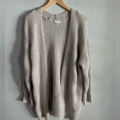 Birch NY Taupe Metallic Knit Open Front Cardigan Sweater Size M Tan Size M