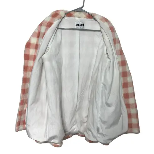 APPARIS Rare Gingham Check Teddy Coat with Tie Waist Pink Jacket Womens Size S/M Size M