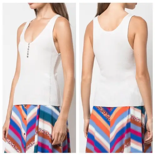 Altuzarra Flack Wool And Cashmere Ribbed Cream Button Tank Top Small Preppy