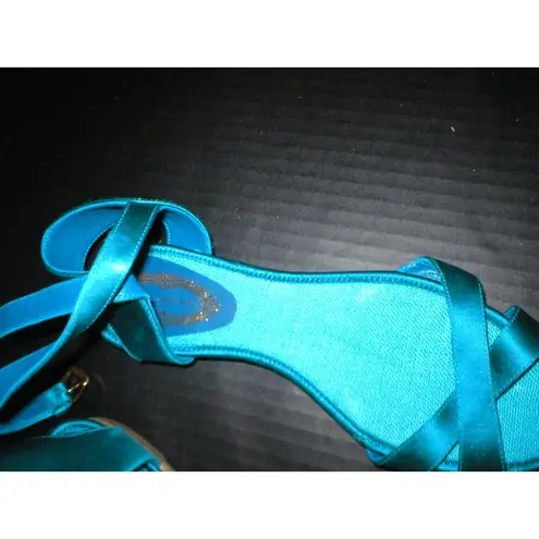 Elie Tahari New $298 Womens Satin Strap Sandals 7 Shoes Blue Leather Flats Desig