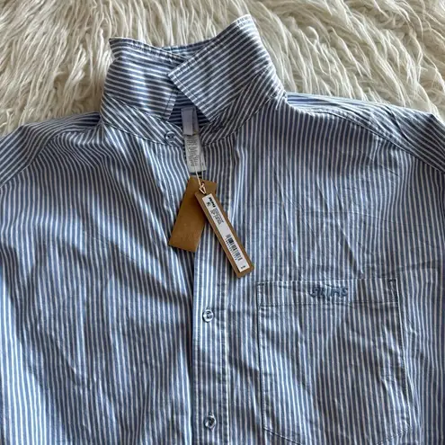 SKIMS Cotton Poplin Oversized Sleep Top Cadet Stripe Size Small - Image 5