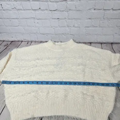 Area Stars Leila Sweater in Ivory M NWT Mock Neck Chic Faux Fur Fringe White Size M
