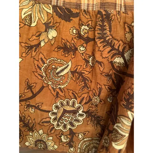 Large (Runs Big) Brand Unknown Plaid Floral Bohemian Fall Skirt Brown Size M
