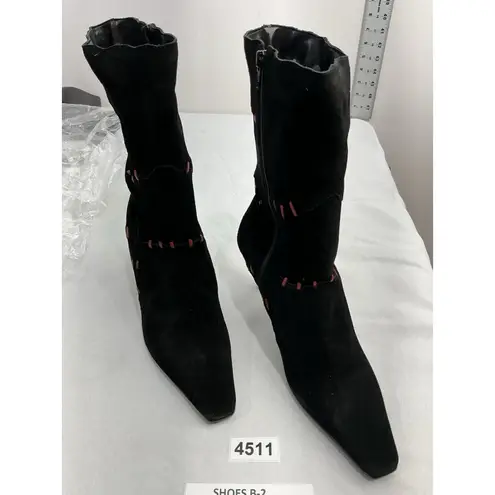 Womans Maraolo Month Mid Calf Boots 8.5 Black Red Pointed Toe Side Zip Stilettos