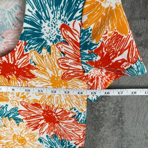 Slinky Brand Floral Shift Dress Womens XS Orange Blue White Boho Beach Lagenlook