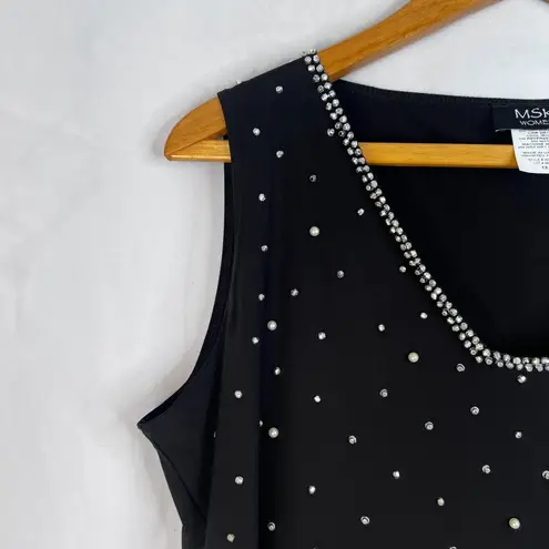 MSK Beaded Pearl Scallop Hem Sleeveless Dressy Cocktail Tank Blouse Size 1X Black