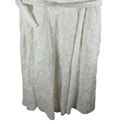 Polo Ralph Lauren Ruffled Linen Eyelet Lace Midi Dress Button Up Belted Size 4 White