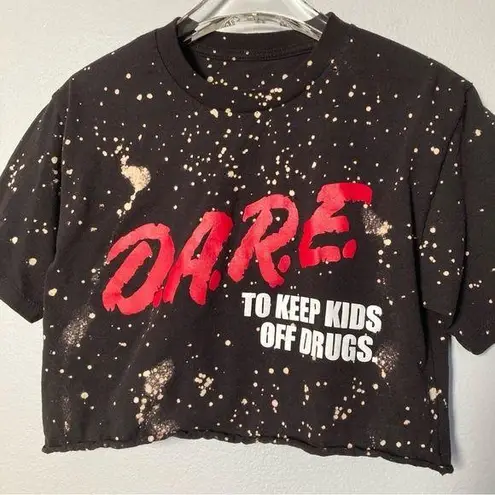 DARE T Shirt Retro Keep Kids Off Drugs Bleach Dyed‎ Distressed Holes Cropped S