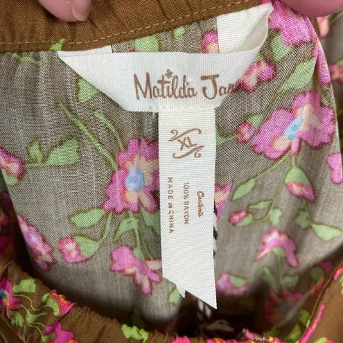 Matilda Jane Brown&Pink Floral On A Whim Ruffle Hem Tank Top Sz.XL NWT