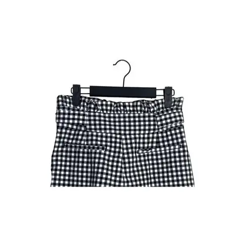 ZARA  Paperbag Checker Tie Shorts Hi Waist Ruffles Side Zip Pockets S Black White