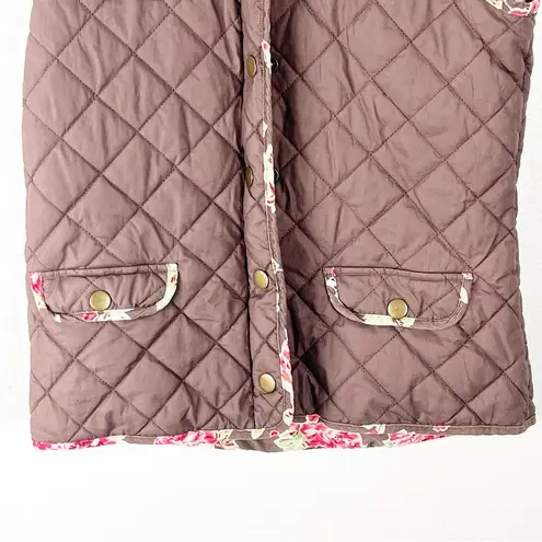 Matilda Jane Sydney Reversible Brown Quilted Corduroy Floral Vest, Size Small
