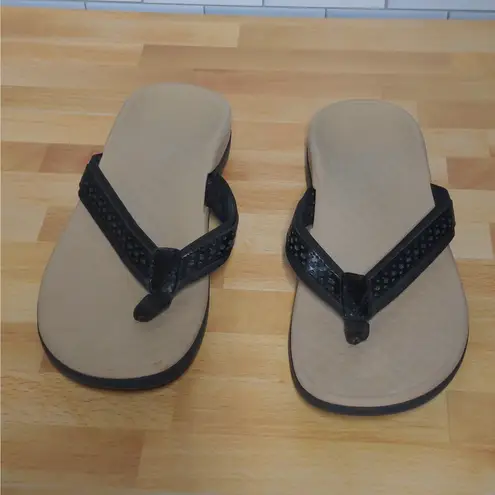 Vionic Black Sally Leather Thong Sandal Flip Flop Toe Post - Size 9