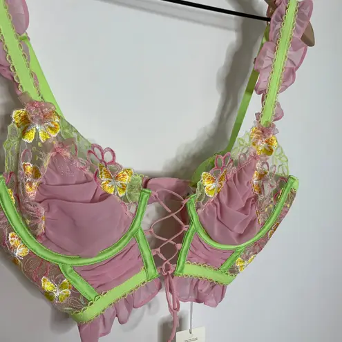 For Love & Lemons Sunset Butterfly Ruffle Bustier Bra Womens XS New VS Pink